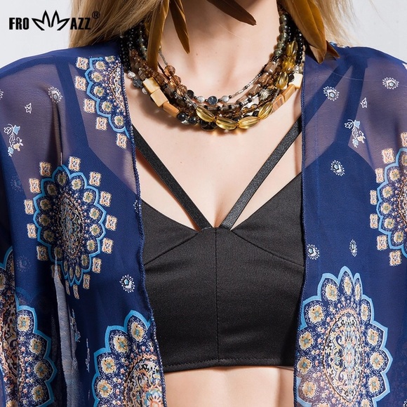 🌟New Boho Hippie Blue Beach Bikini Cute Kimono - Picture 7 of 8